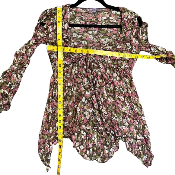 Hale Bob Silk Sheer Y2K Floral Long sleeve Blouse Size XS - Picture 7 of 9